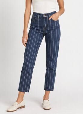 Current/Elliott Pinstripe High Rise Cropped Straight Jeans Size 27 Dark Wash